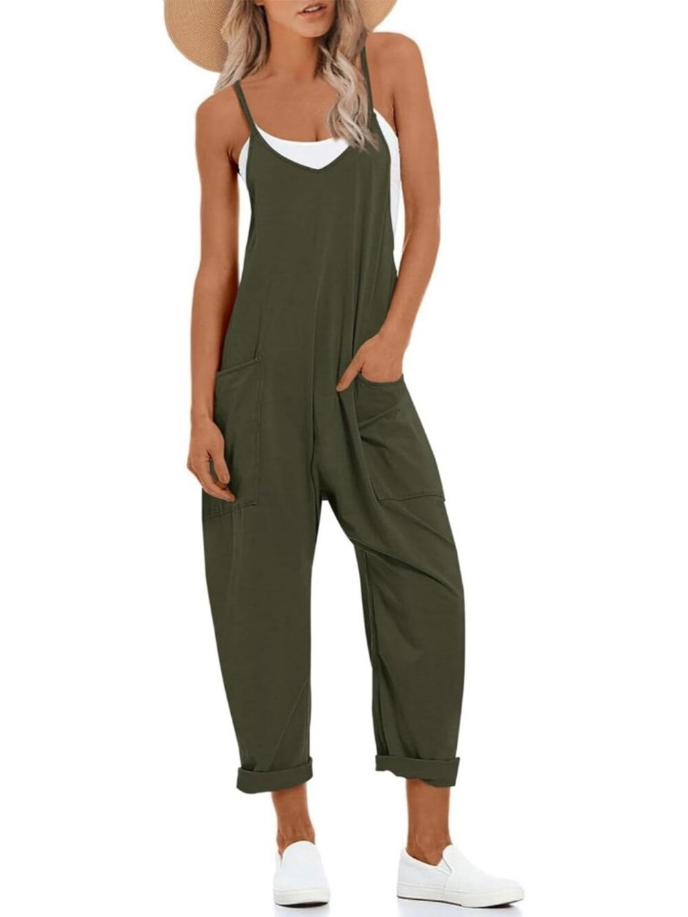 Women's Jumpsuit Army Green lightweight Outfit Jumpers Adjustable Strap Rompers